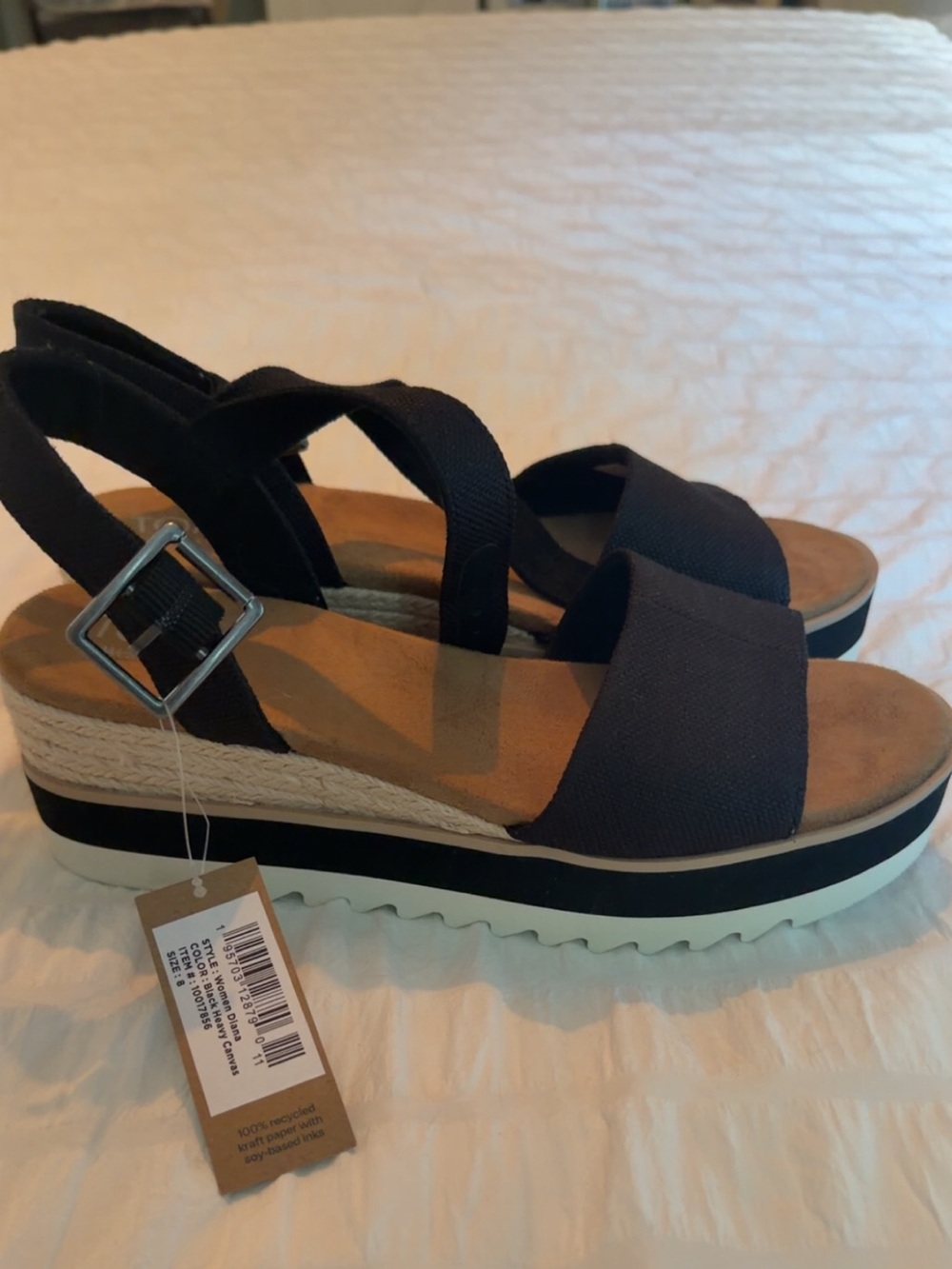 Toms Black Platform Espadrille Wedge Sandals